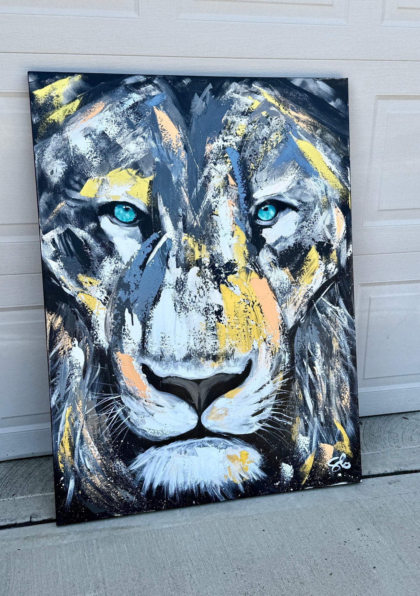 36x48 Abstract “Be Strong and Courageous” Lion Painting