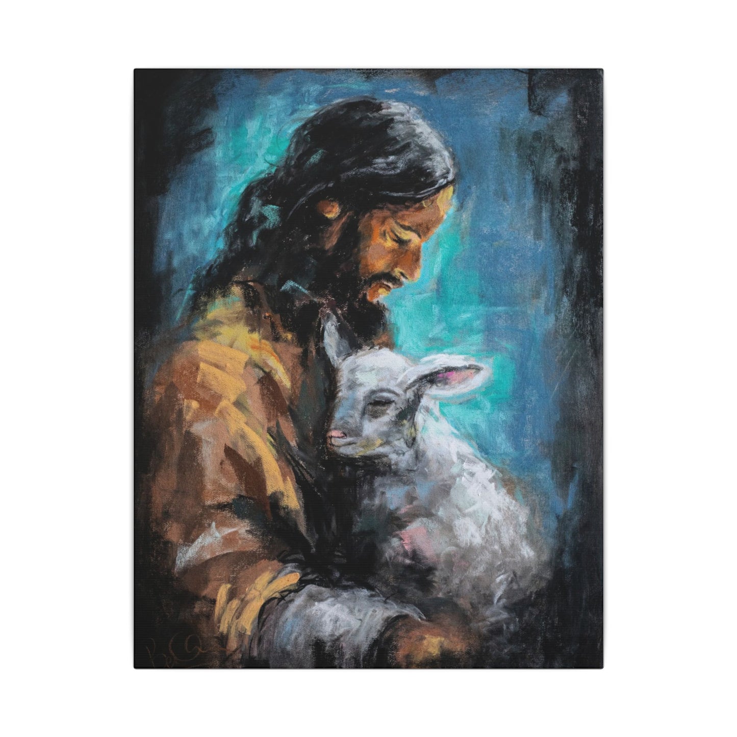 Jesus with Lamb Canvas Print – Religious Christian Wall Art
