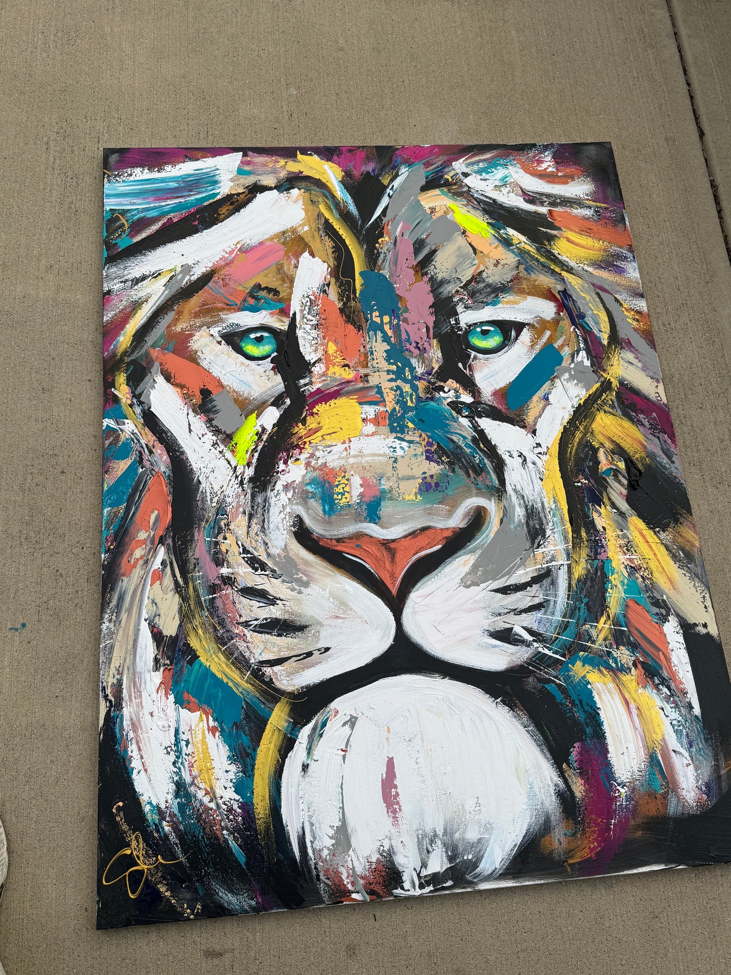 36x48 (Practice) Abstract “Live with Courage” Lion Painting