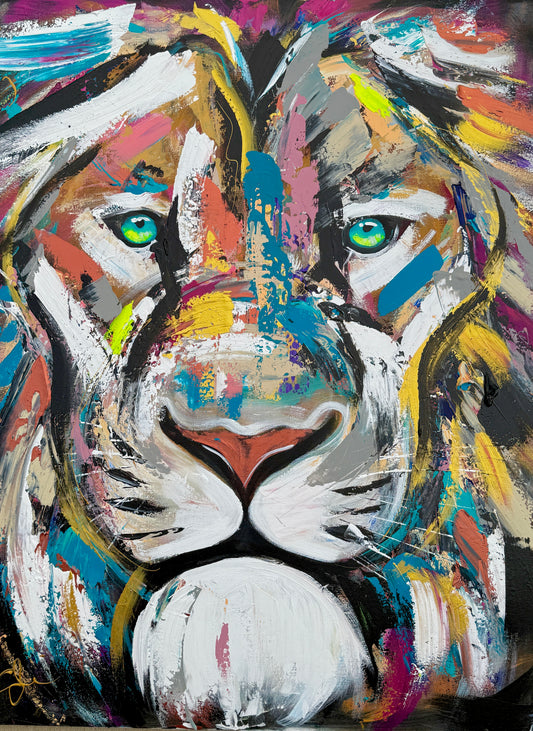 36x48 (Practice) Abstract “Live with Courage” Lion Painting