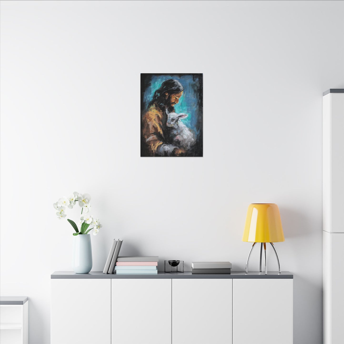 Jesus with Lamb Canvas Print – Religious Christian Wall Art