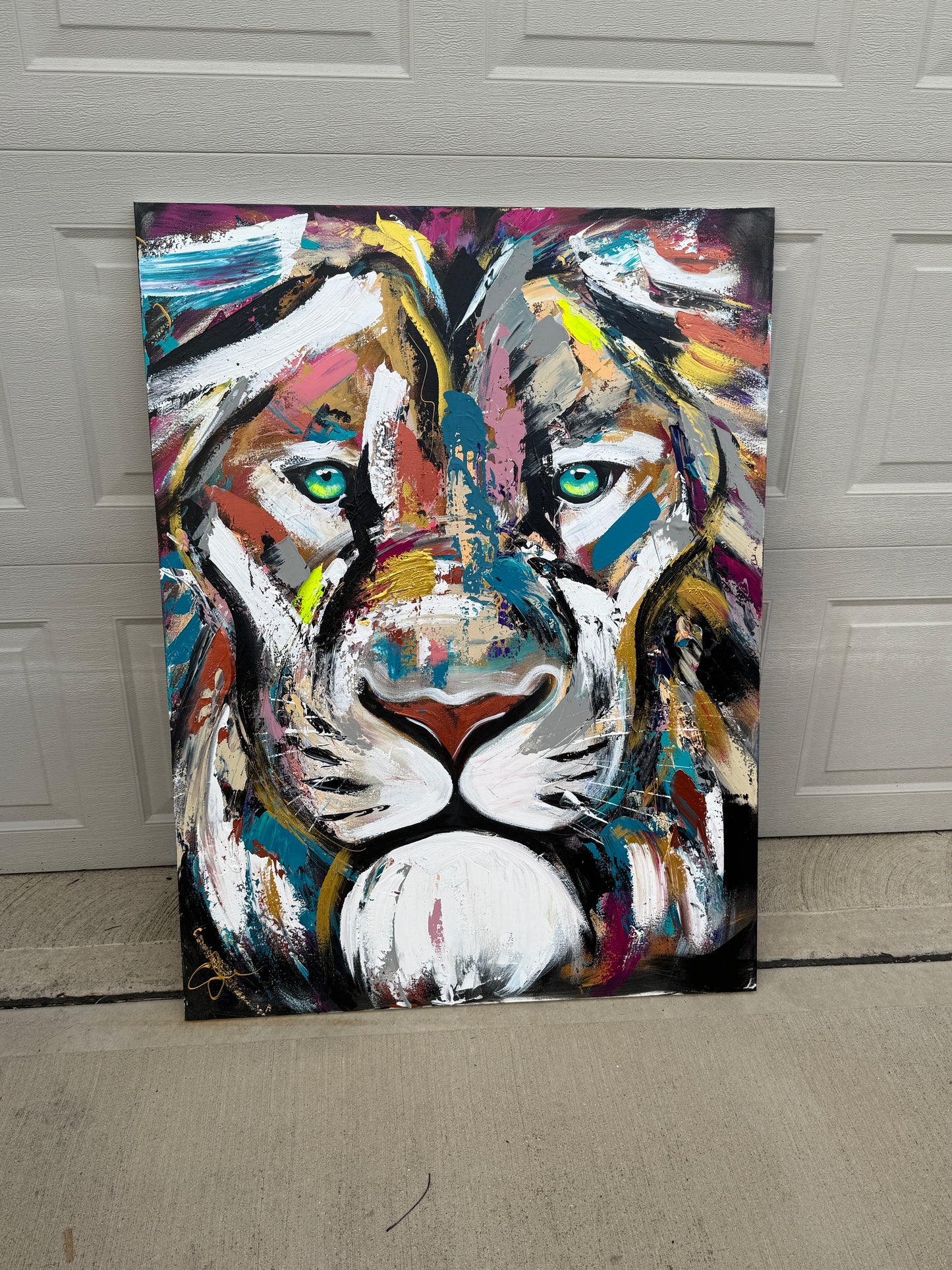 36x48 (Practice) Abstract “Live with Courage” Lion Painting