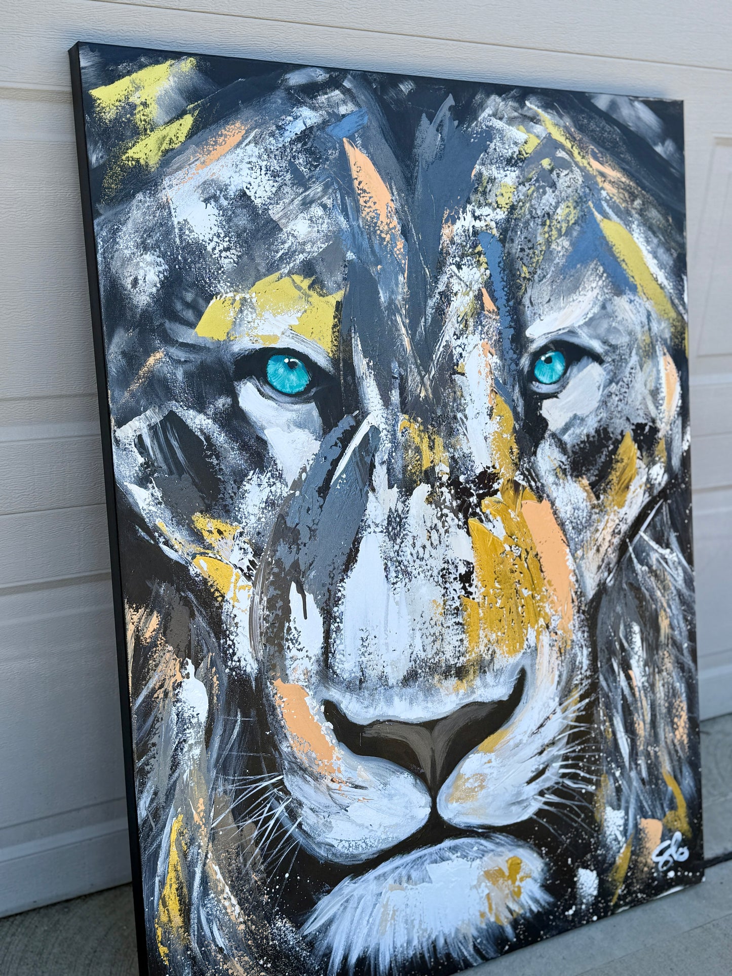 36x48 Abstract “Be Strong and Courageous” Lion Painting