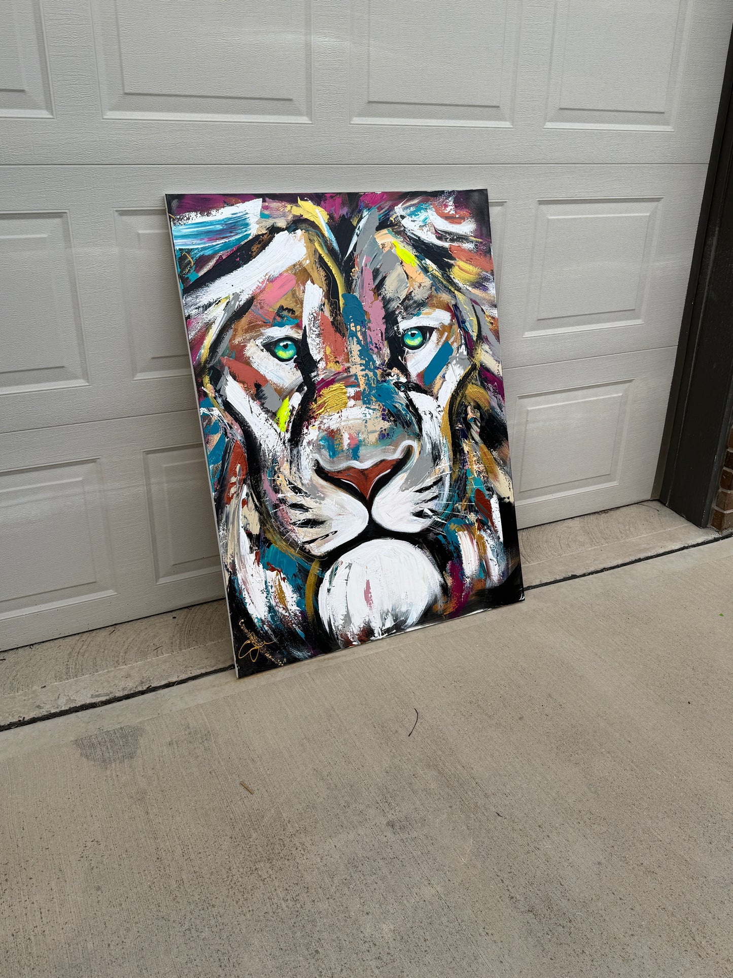 36x48 (Practice) Abstract “Live with Courage” Lion Painting