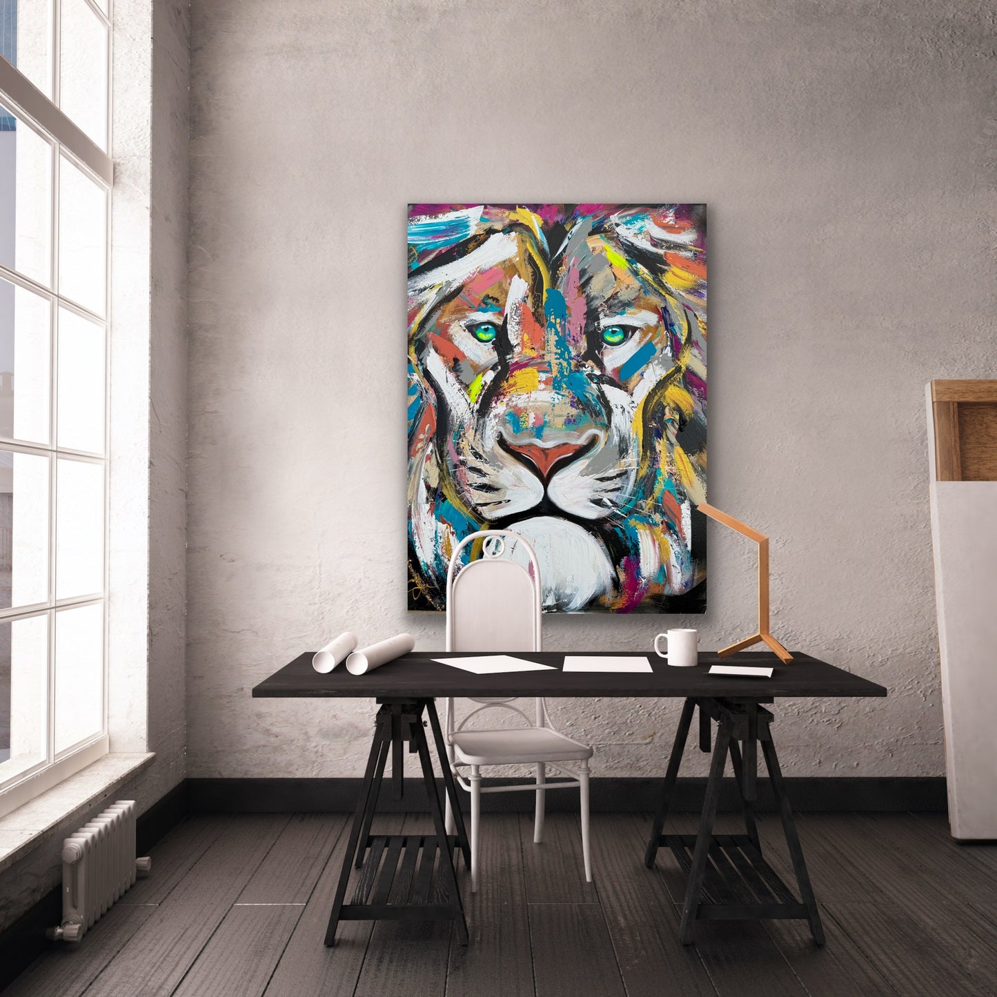 36x48 (Practice) Abstract “Live with Courage” Lion Painting