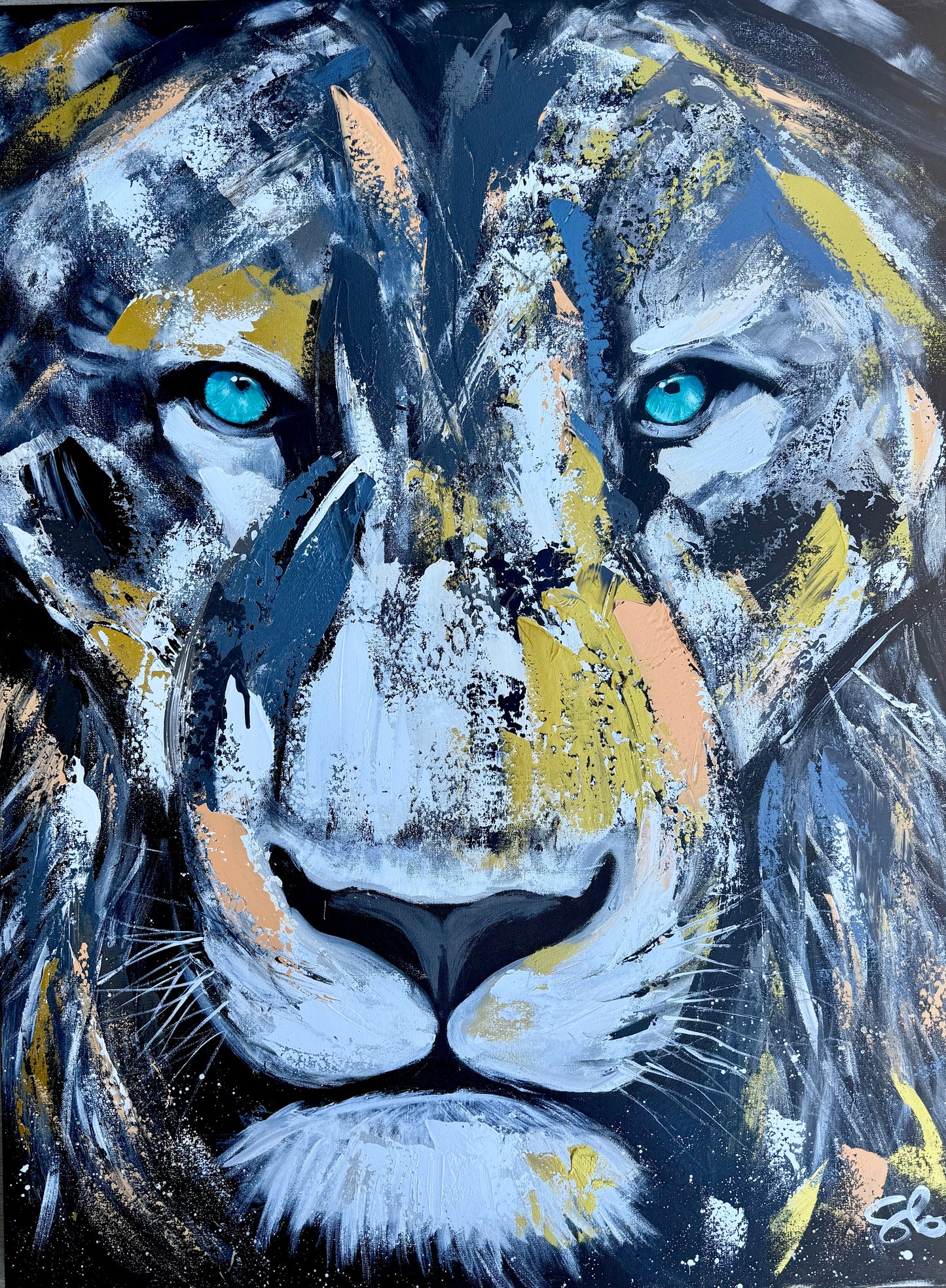 36x48 Abstract “Be Strong and Courageous” Lion Painting