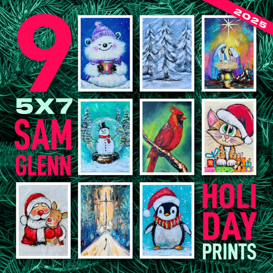 (ONLY 5 Left Available!) SET of 10 (5x7)Holiday Prints by Sam Glenn FREE FRAME included :)